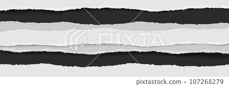 Torn paper long strips with ripped edges. 107268279