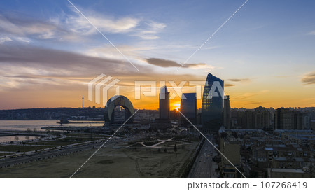 Skyscrapers and twilight sky in Baku, Azerbaijan / Baku, Azerbaijan Skyscrapers and twilight sky in Baku, Azerbaijan / Baku, Azerbaijan 107268419