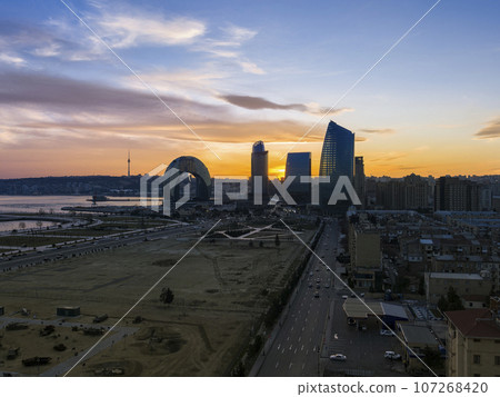 Skyscrapers and twilight sky in Baku, Azerbaijan / Baku, Azerbaijan Skyscrapers and twilight sky in Baku, Azerbaijan / Baku, Azerbaijan 107268420