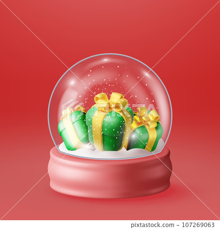 3D Glass Christmas Snow Globe with Gift Boxes 107269063