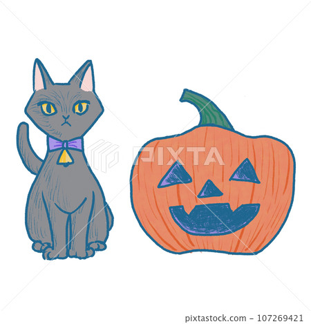 halloween pumpkin and black cat - Stock Illustration [107269421] - PIXTA