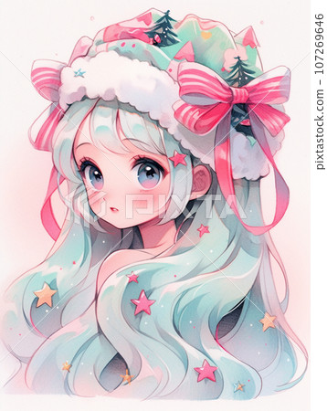 可愛的女孩與條紋絲帶 107269646