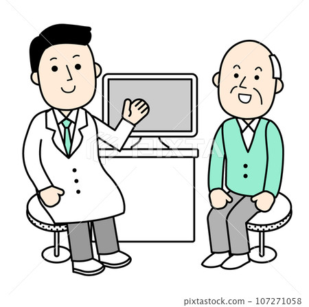 Character illustration: An old man receiving a medical examination Character illustration: An old man receiving a medical examination 107271058