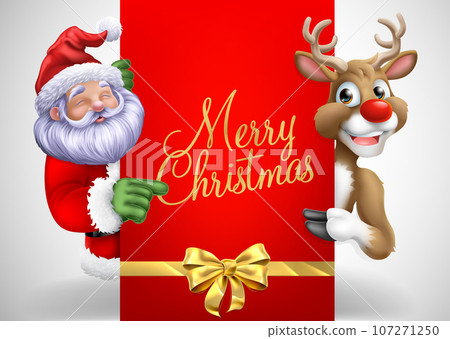 Santa Claus Father Christmas And Reindeer Sign 107271250
