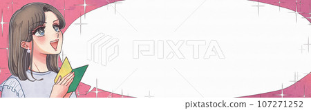 Manga picture/Speech advertising banner of a woman holding a beginner's mark in her hand 107271252