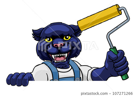 Panther Painter Decorator Paint Roller Mascot Man Panther Painter Decorator Paint Roller Mascot Man 107271266