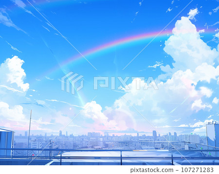 city landscape with rainbow city landscape with rainbow 107271283