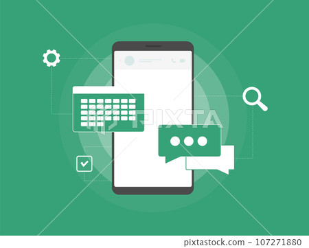 Manage and Recover Social Media Messenger Chat and Messages. History Management concept with smartphone messenger chat bubbles and calendar. Vector illustration isolated on white background with icons Manage and Recover Social Media Messenger Chat and Messages. History Management concept with smartphone messenger chat bubbles and calendar. Vector illustration isolated on white background with icons 107271880