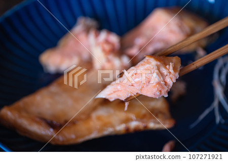 Grilled salmon is a classic breakfast side dish. Grilled salmon is a classic breakfast side dish. 107271921