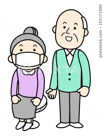 People illustration: An old man wearing a mask because he feels like he has a cold 107271999