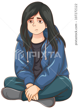 Sad teenage sitting on the floor 107272122