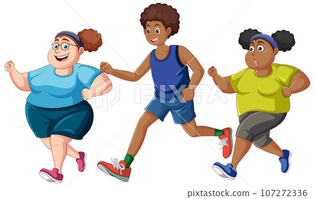 Overweight Woman and Thin Man Running for Health 107272336