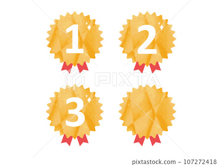 手繪紋理圖示集鋸齒狀獎牌、金牌、排名、密封 107272418