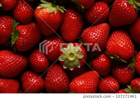 Close up of fresh juicy strawberries , top view, seamless pattern. Generative Ai 107272461