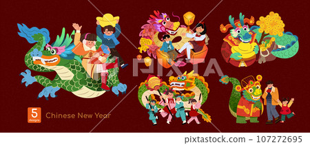 People and dragon CNY illustrations People and dragon CNY illustrations 107272695
