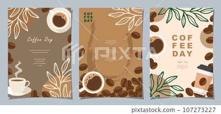 Set of Sketch banners with coffee beans and leaves on colorful background for menu, cover, poster or another template design. vector illustration. Set of Sketch banners with coffee beans and leaves on colorful background for menu, cover, poster or another template design. vector illustration. 107273227