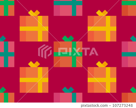 Gifts boxes seamless pattern. Christmas gift boxes with colorful ribbons. Xmas presents design for greeting cards, wrapping paper, banners and promotional materials. Vector illustration Gifts boxes seamless pattern. Christmas gift boxes with colorful ribbons. Xmas presents design for greeting cards, wrapping paper, banners and promotional materials. Vector illustration 107273248