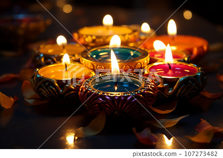 Traditional Diwali Festival decoration background. Festival of lights concept. Traditional Diwali Festival decoration background. Festival of lights concept. 107273482