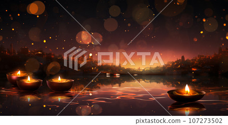 Traditional Diwali Festival decoration background. Festival of lights concept. Traditional Diwali Festival decoration background. Festival of lights concept. 107273502