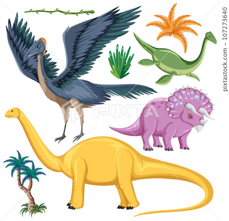 Dinosaur and Nature Elements Vector Collection 107273640