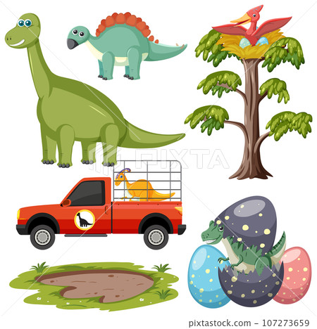 Dinosaurs and Natural Elements Vector Collection 107273659