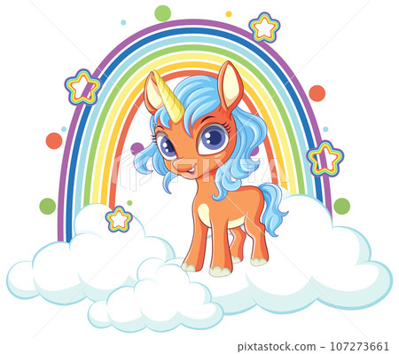Unicorn on cloud with rainbow 107273661