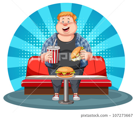 Overweight Man and Fast Food Temptation 107273667