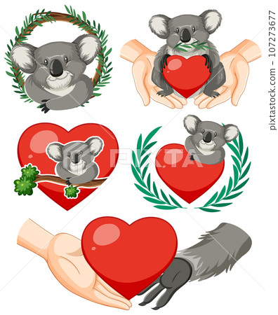 Set of koala bear with hand to save animal 107273677