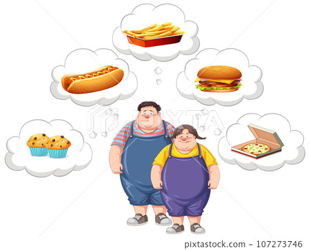 Overweight couple thinking about fast food 107273746