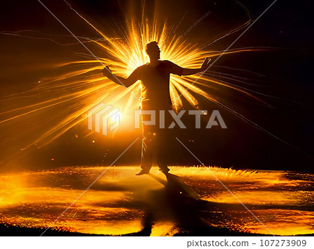 一個勇敢的人抬頭看著明亮的光環大聲喊道 107273909
