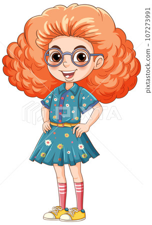 Set of nerd geek girl cartoon character wearing glasses 107273991