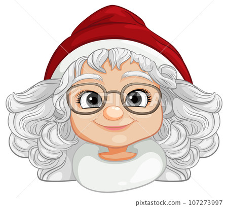 Cheerful Woman Santa Claus Wearing Glasses Face 107273997