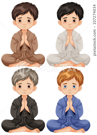 Four Boys Praying and Meditating Four Boys Praying and Meditating 107274034