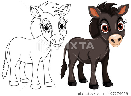 Cute horse cartoon animal and its doodle coloring character 107274039