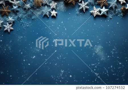 Blue Christmas background with snowflakes and empty space. Copy space for your text. Merry Xmas, Happy New Year. Festive backdrop. Generative AI. 107274532