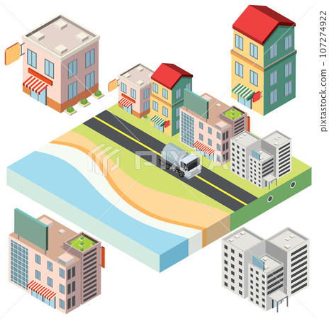 Set of isometric village isolated 107274922
