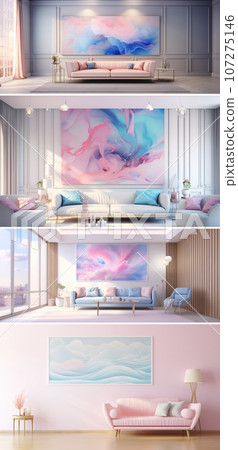 Set of interior mock-up with green sofa, table and decor in living room, 3d render 107275146