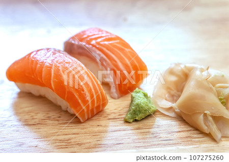 Sashimi sushi on the wood table 107275260