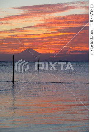 Mt. Fuji at sunset from Egawa coast, Kisarazu City Mt. Fuji at sunset from Egawa coast, Kisarazu City 107275736