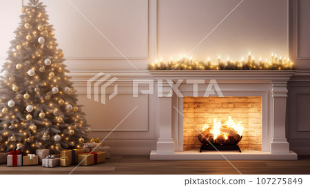 Cosy Christmas Home Interior Background with Fireplace 107275849