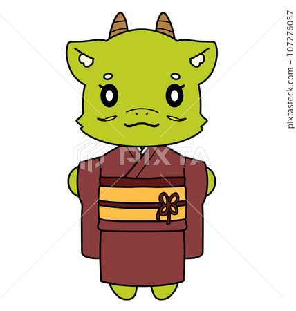 穿著和服的龍人物插畫素材 107276057