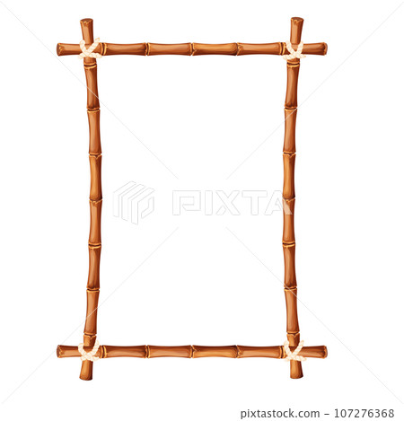 Bamboo frame from sticks and rope in cartoon style, border isolated on white background. Tribal panel, game menu. Bamboo frame from sticks and rope in cartoon style, border isolated on white background. Tribal panel, game menu. 107276368