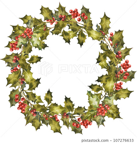 Christmas Wreath of holly and mistletoe sprigs - Stock Illustration  [107276633] - PIXTA