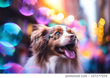 Close-up of cute dog with beautiful bokeh background, Generative AI illustration 107277056