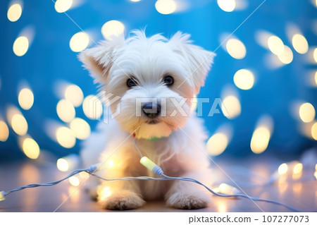 Close-up of cute dog with beautiful bokeh background, Generative AI illustration Close-up of cute dog with beautiful bokeh background, Generative AI illustration 107277073