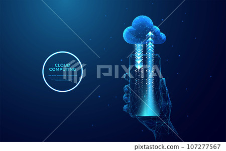 Cloud storage icon with arrows up and down on the smartphone screen 107277567