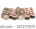 Assorted Japanese sushi roll set. sushi rolls set close up selective focus. 107277672