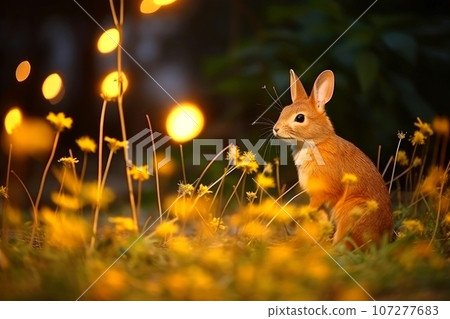Close-up of cute rabbit with beautiful bokeh background, Generative AI illustration Close-up of cute rabbit with beautiful bokeh background, Generative AI illustration 107277683