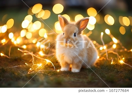 Close-up of cute rabbit with beautiful bokeh background, Generative AI illustration Close-up of cute rabbit with beautiful bokeh background, Generative AI illustration 107277684