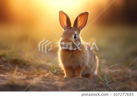 Close-up of cute rabbit with beautiful bokeh background, Generative AI illustration Close-up of cute rabbit with beautiful bokeh background, Generative AI illustration 107277685